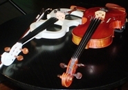 violins, white electric & brown wood