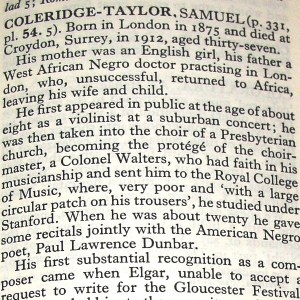 Samuel Coleridge-Taylor (part) entry in 1955 Oxford Companion to Music